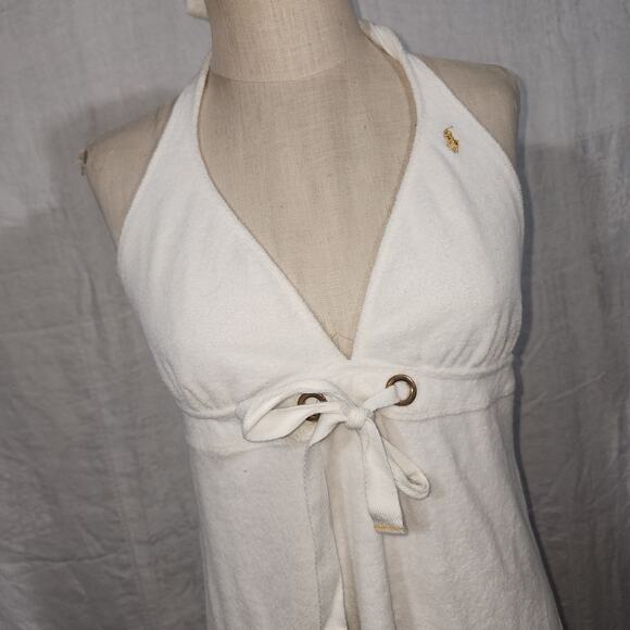 RALPH LAUREN sz L White Terry Cloth Halter Cover Up Dress Gold Pony - Picture 2 of 12